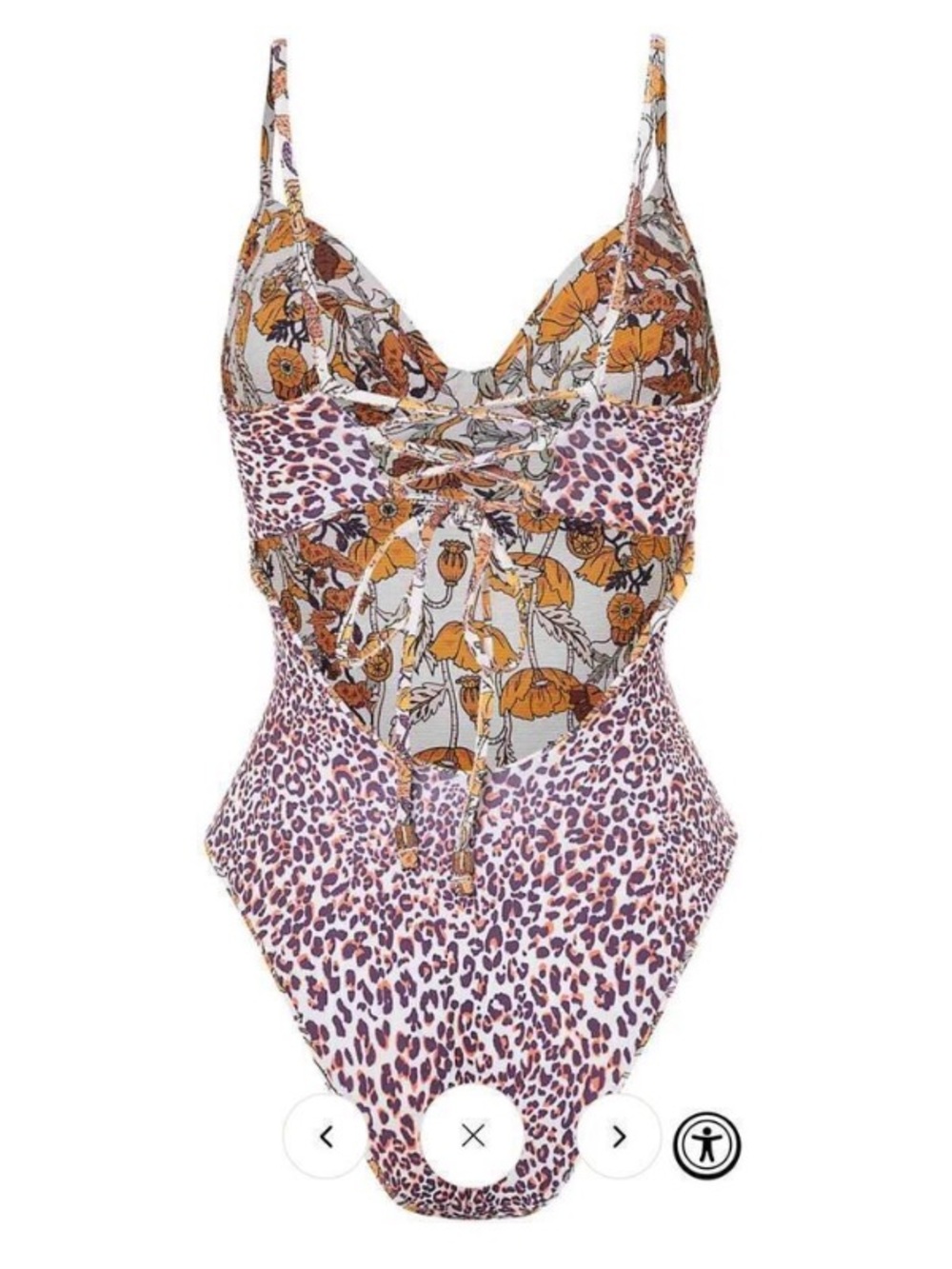 Maaji Underwire Lace-Up One Piece Swimsuit Floral Leopard Smoothing NWT Medium